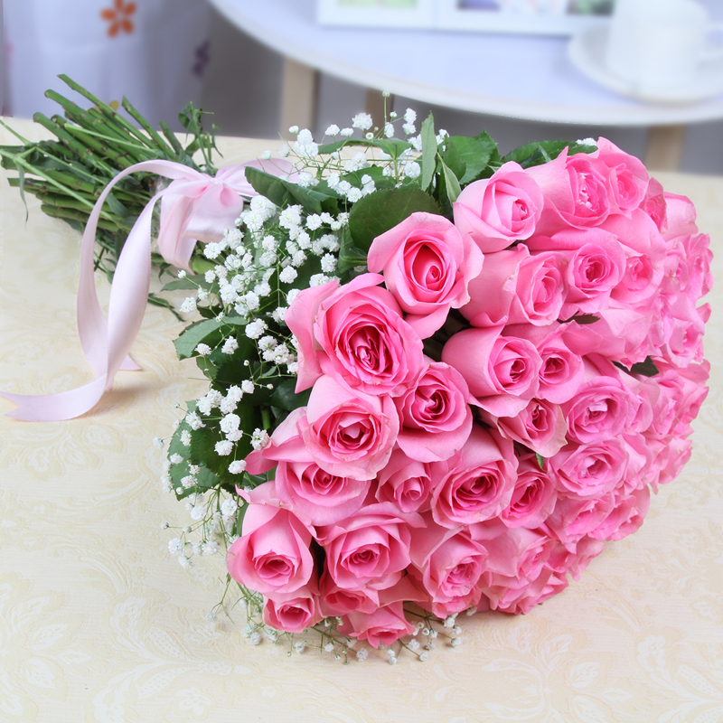 Fresh 35 Pink Roses Hand Tied Bouquet