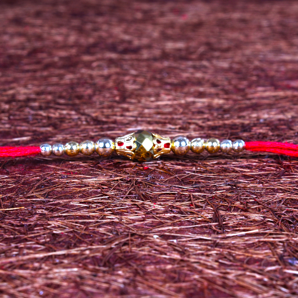 Glossy Golden Beads Rakhi Thread