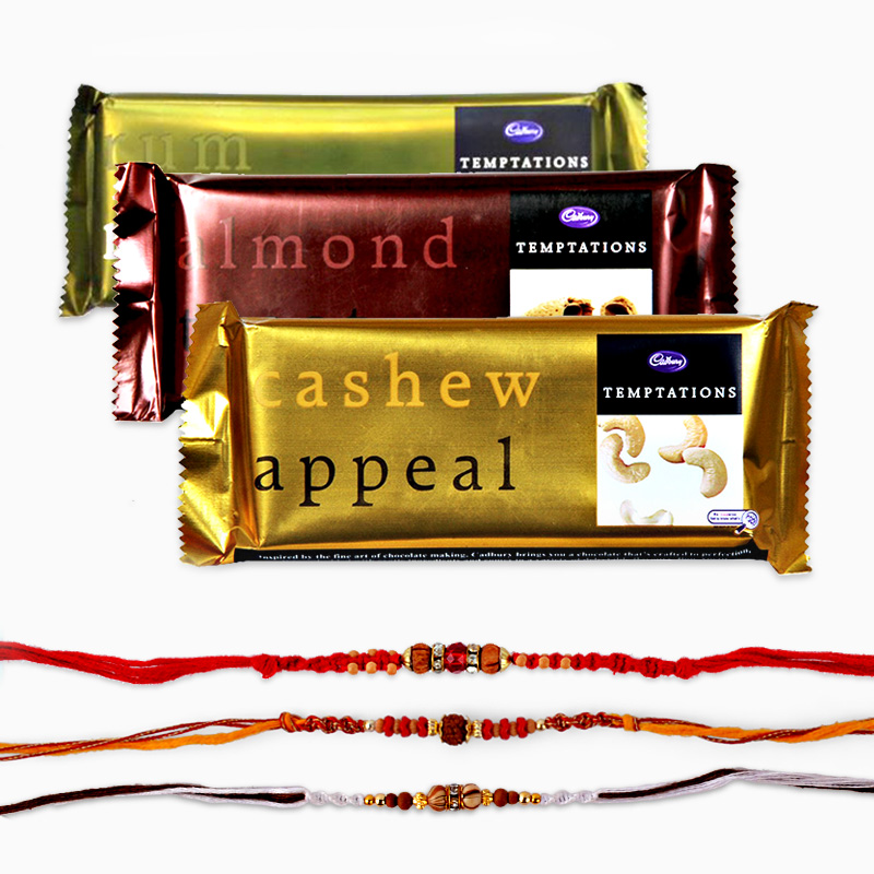 Set of Three Rakhi with Temptations Chocolate