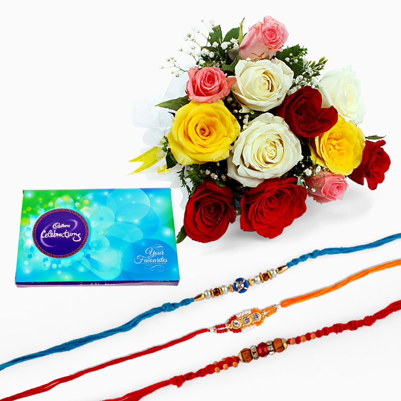 Rakhi with Mix Roses and Chocolate