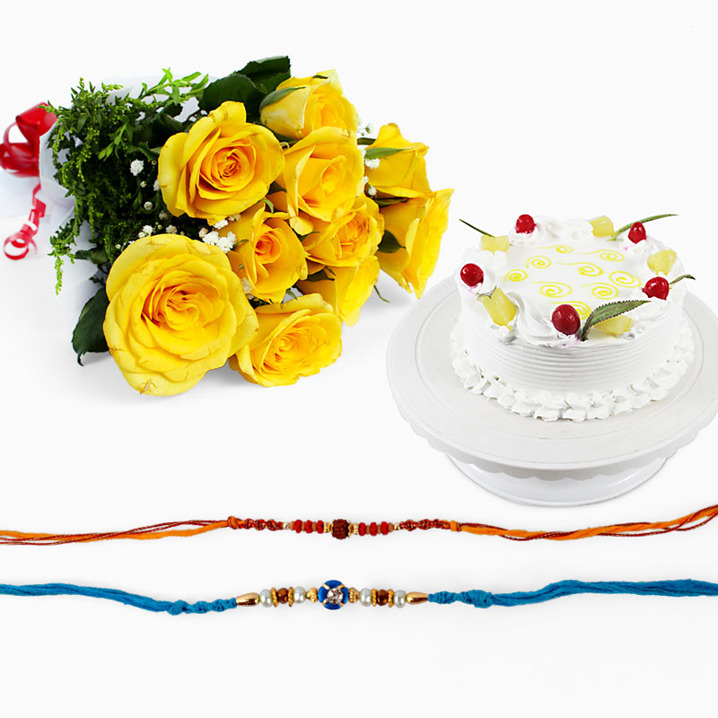 Rakhi with Roses and Cake