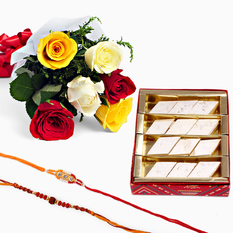 Rakhi with Kaju Katli and Mix Roses