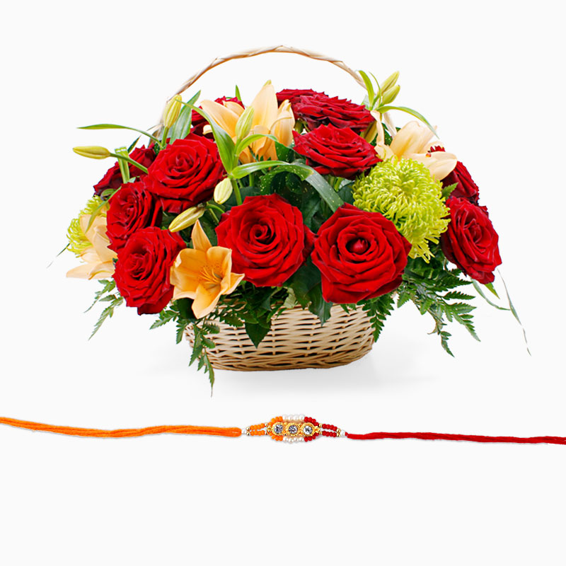 Rakhi with Mix Flowers Basket