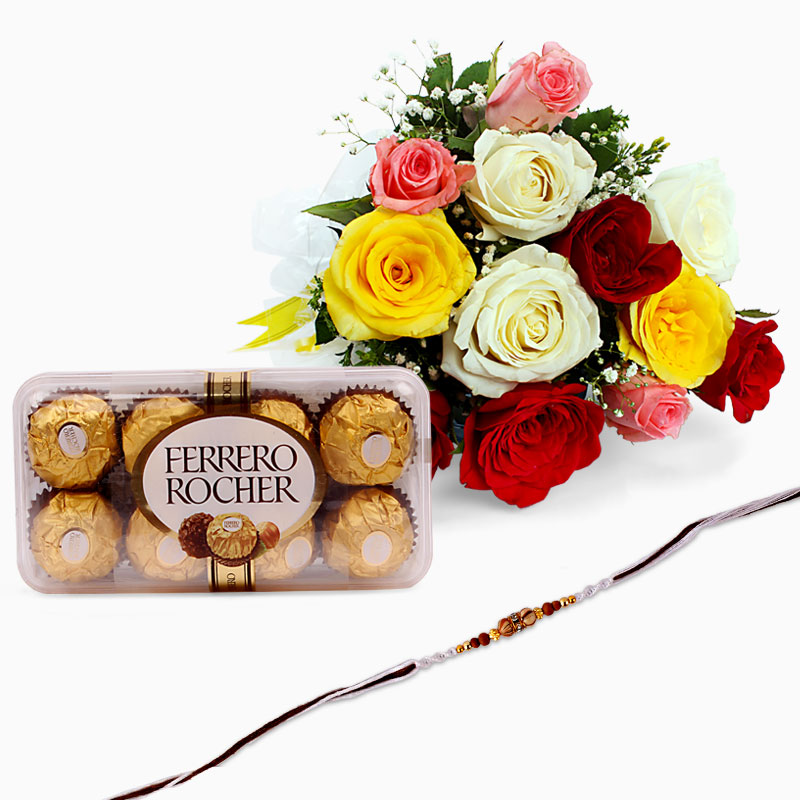 Mix Roses and Ferrero Rocher Chocolate with Rakhi