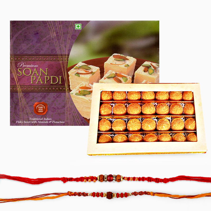 Set Of Two Rakhi with Sweets