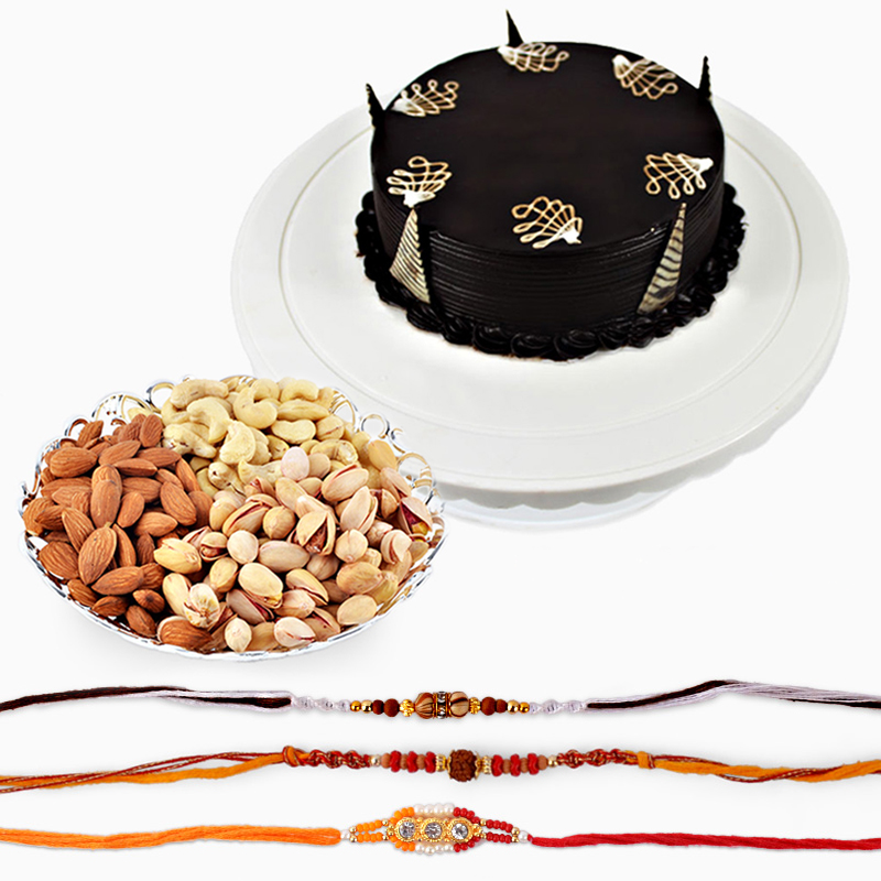 Chocolate Cake With Rakhi And Dryfruits