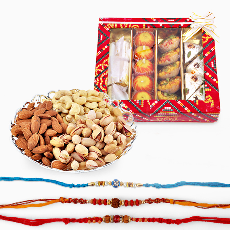 Kaju Katli Sweets with Rakhi and Dry Fruits