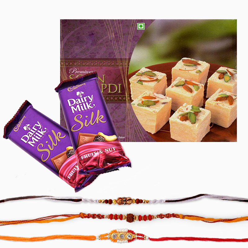 Cadbury Silk Chocolate with Rakhi and Soan Papdi