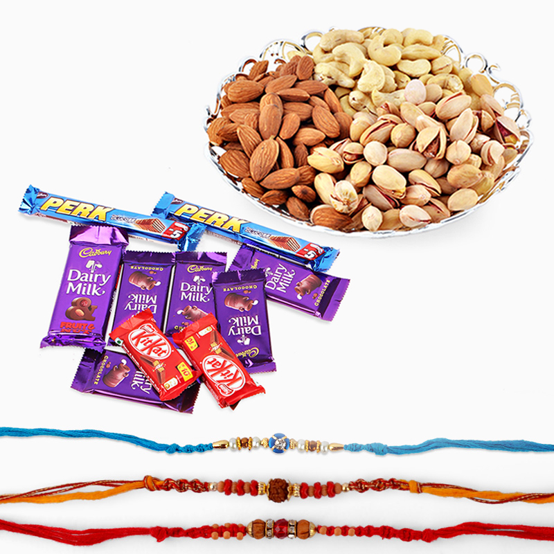 Cadbury Chocolates with Rakhi and Dry Fruits