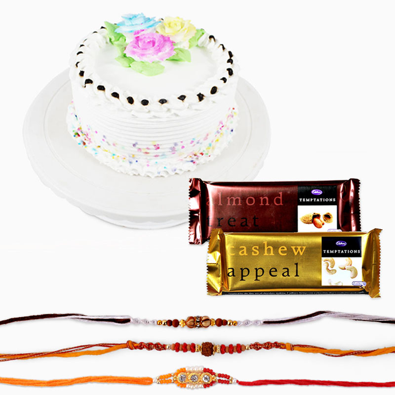 Rakhi Combo with Cake and Temptation Chocolates