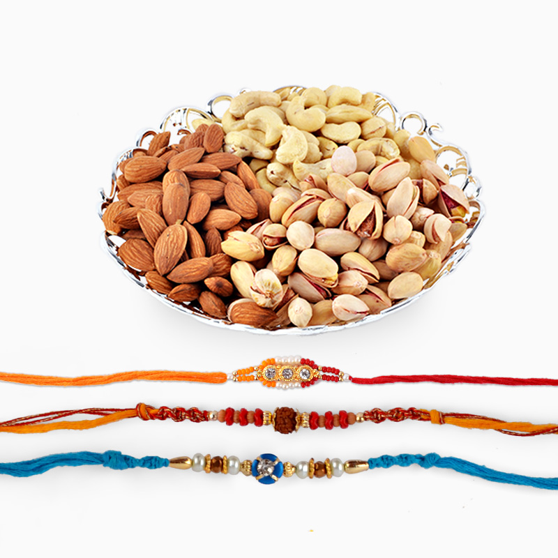 Set of Three Rakhi With Assorted Dryfruits