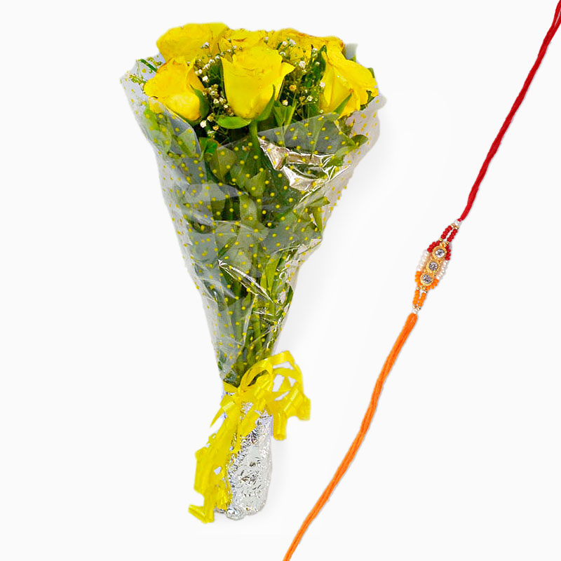Bouquet of Yellow Roses and Rakhi