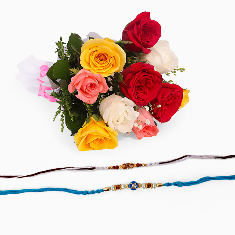 Mix Roses with Set of Two Rakhi