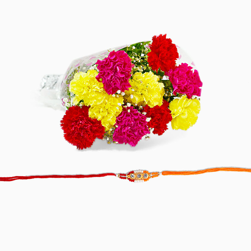Mix Carnation Bouquet with Rakhi