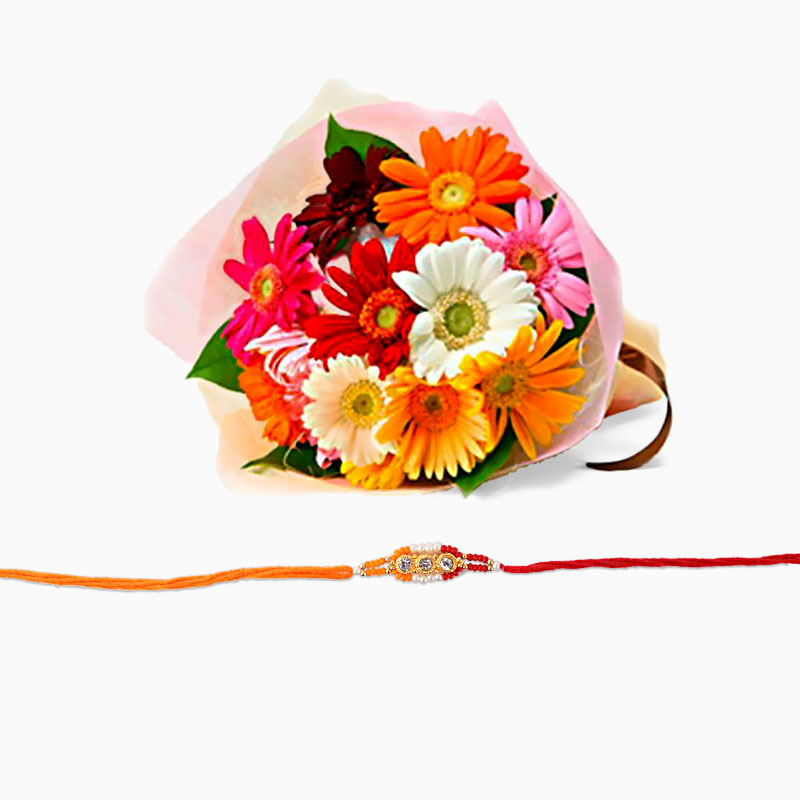 Rakhi and Gerberas Bouquet