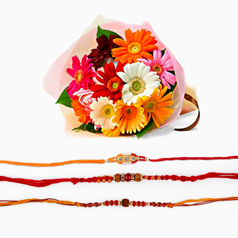 Three Rakhi with Gerberas