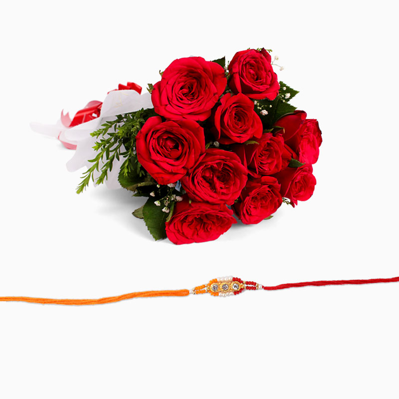 Red Roses Bouquet and Rakhi