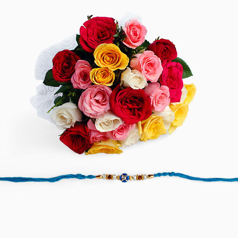 25 Mix Roses with Rakhi