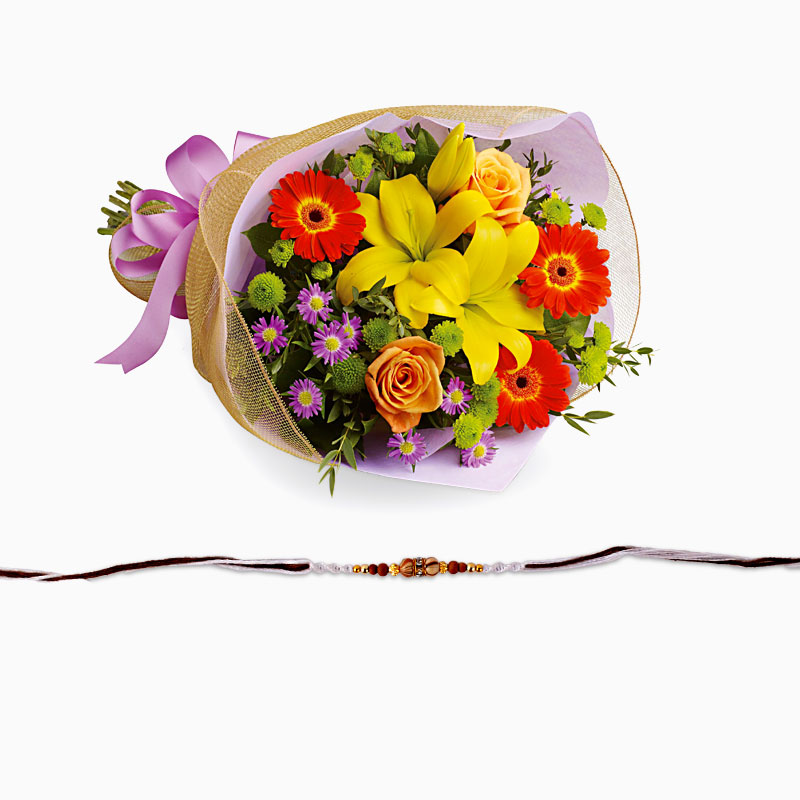 Elegant Rakhi with Exotic Bouquet