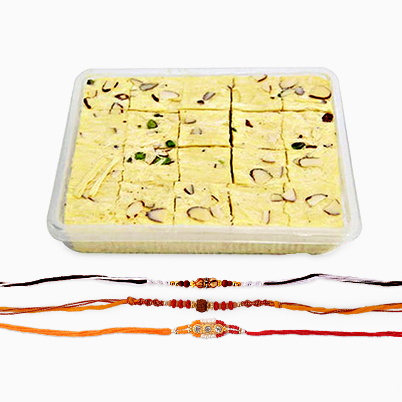 Three Rakhi and Soan Papdi