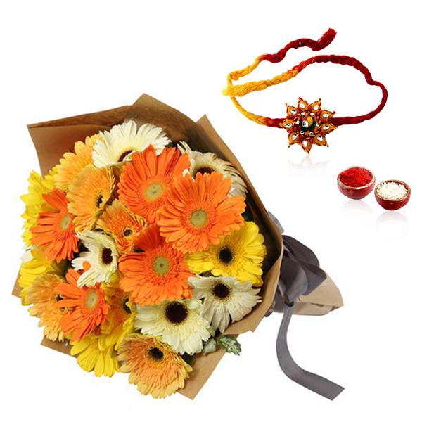 Mix Gerberas and Thread Rakhi