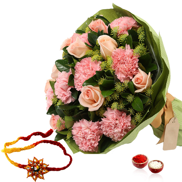 Roses and Carnation Bouquet with Rakhi