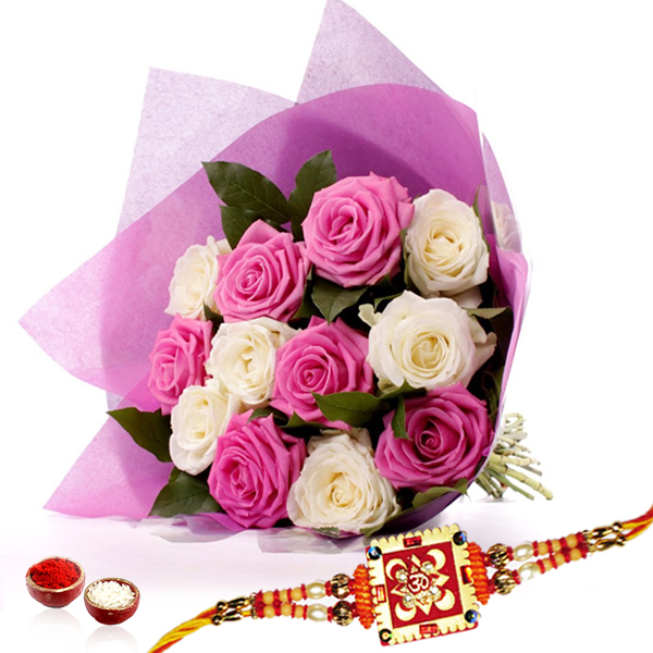 White and Pink Roses with Rakhi