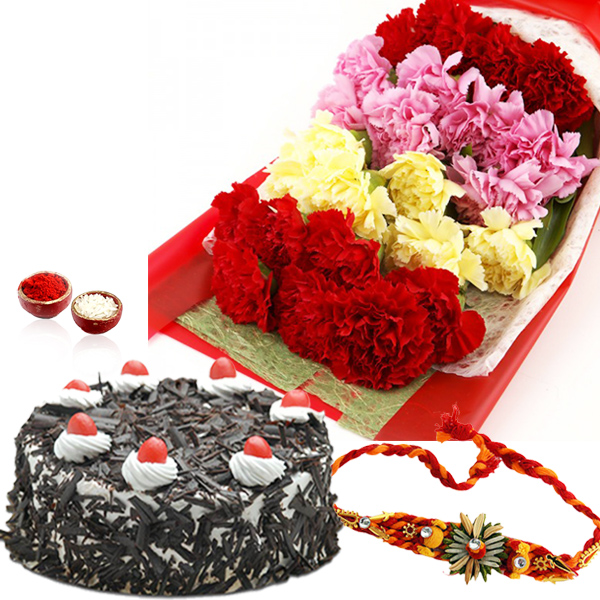 Mix Carnation with Black Forest Cake and Rakhi