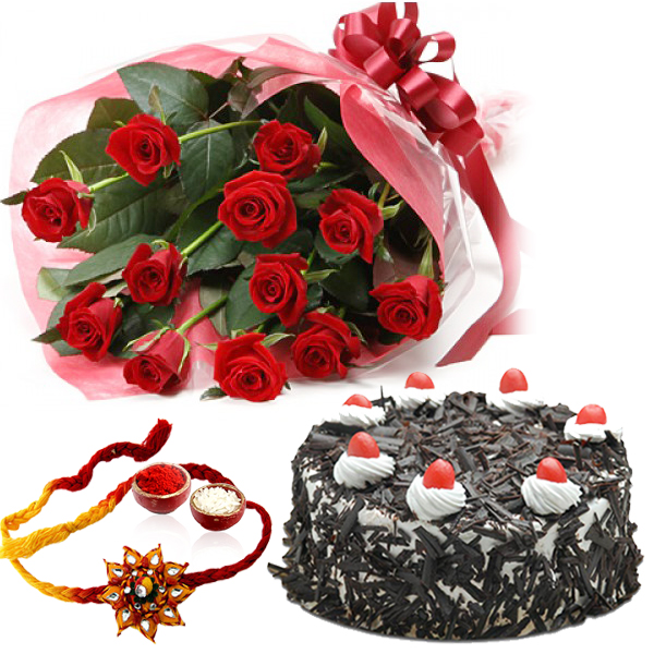 Rakhi Gift of Cake and Roses