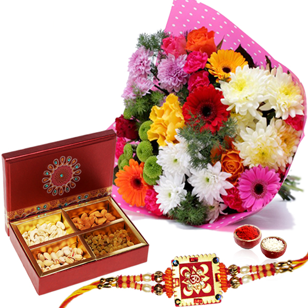 Rakhi with Dry Fruits and Flowers