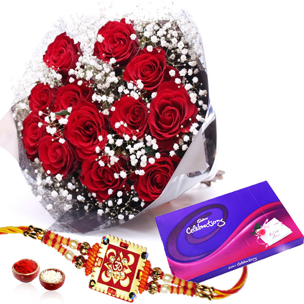 Cadbury Celebration Chocolates Pack and Roses with Rakhi
