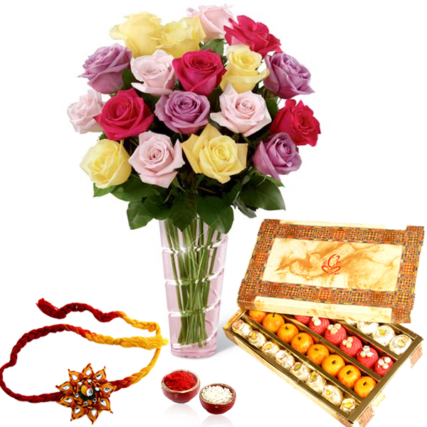Rakhi with Mix Sweet and Roses