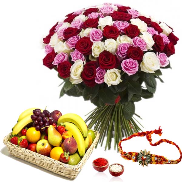Roses with Fruits and Rakhi