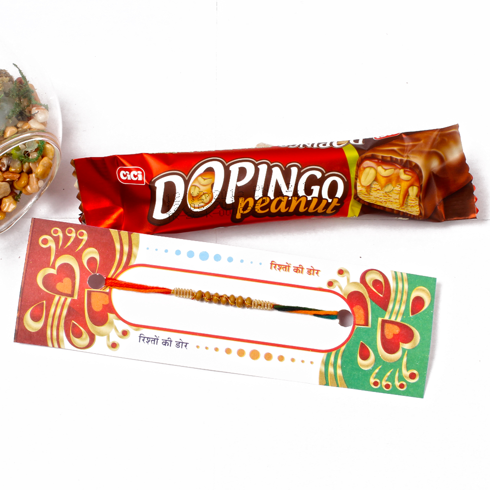 Dopingo Chocolate Bar with Wooden Beads Rakhi