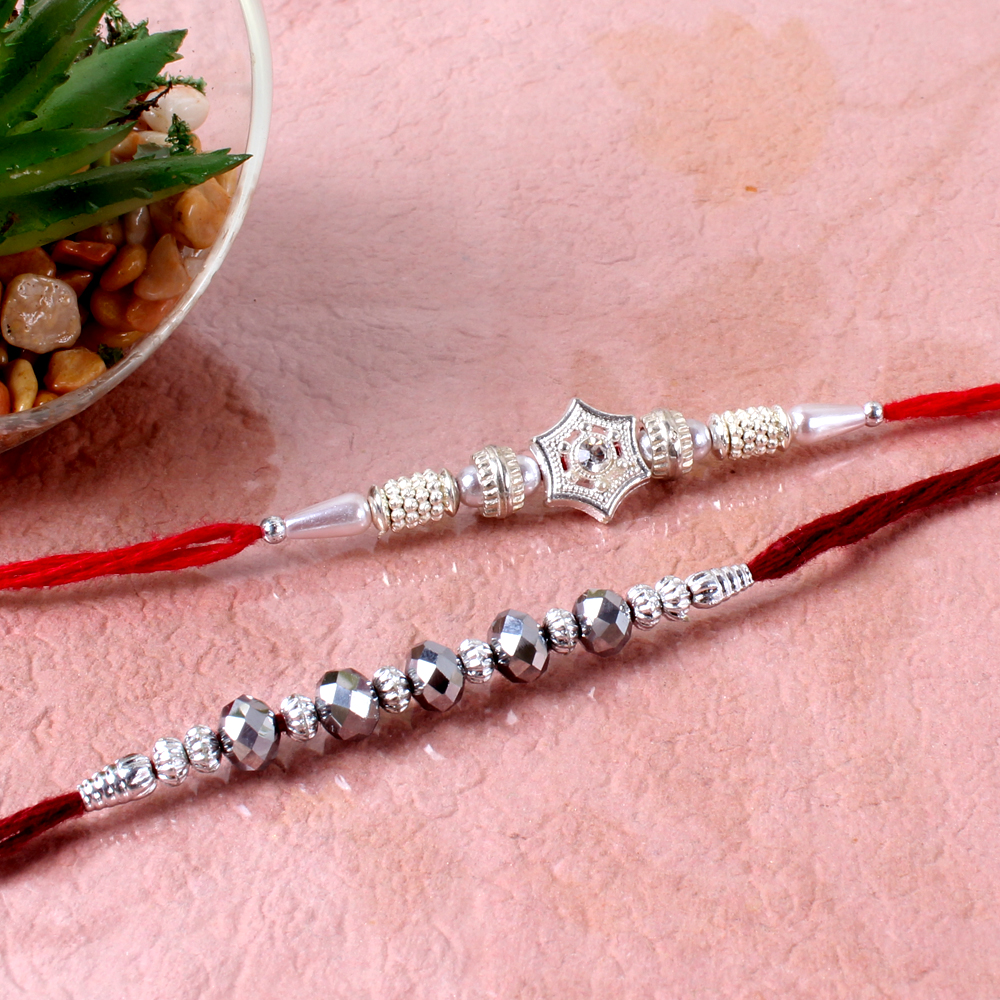 Silver Shiny Two Designer Rakhis