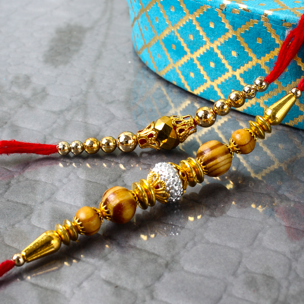 Golden Beads Rakhi with Wooden Beads Rakhi