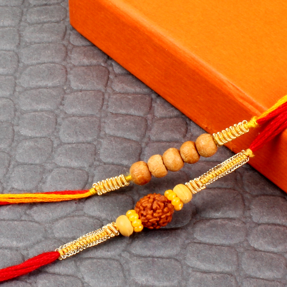 Rudraksh Rakhi with Sandel Wooden Beads Rakhi