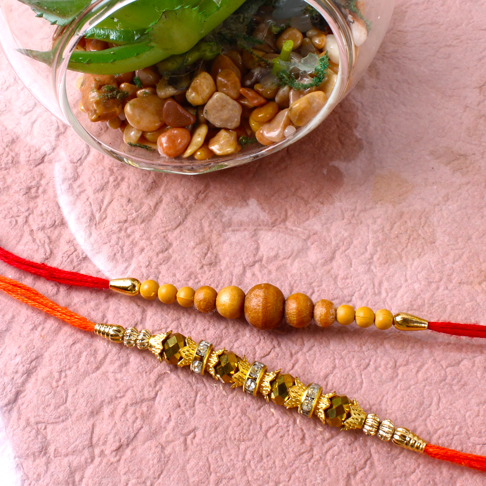 Combo of Wooden Beads Rakhi and Gloden Beads Rakhi