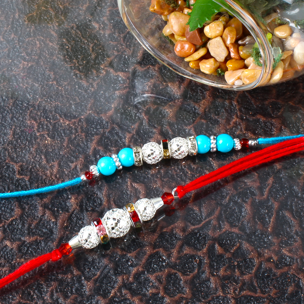 Silver Shiny Beads and Colorful Beads Rakhis