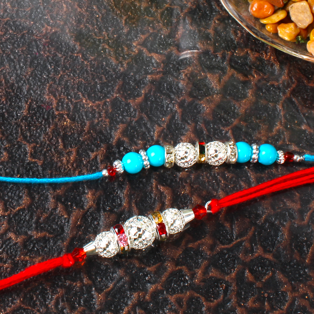 Silver Shiny Beads and Colorful Beads Rakhis