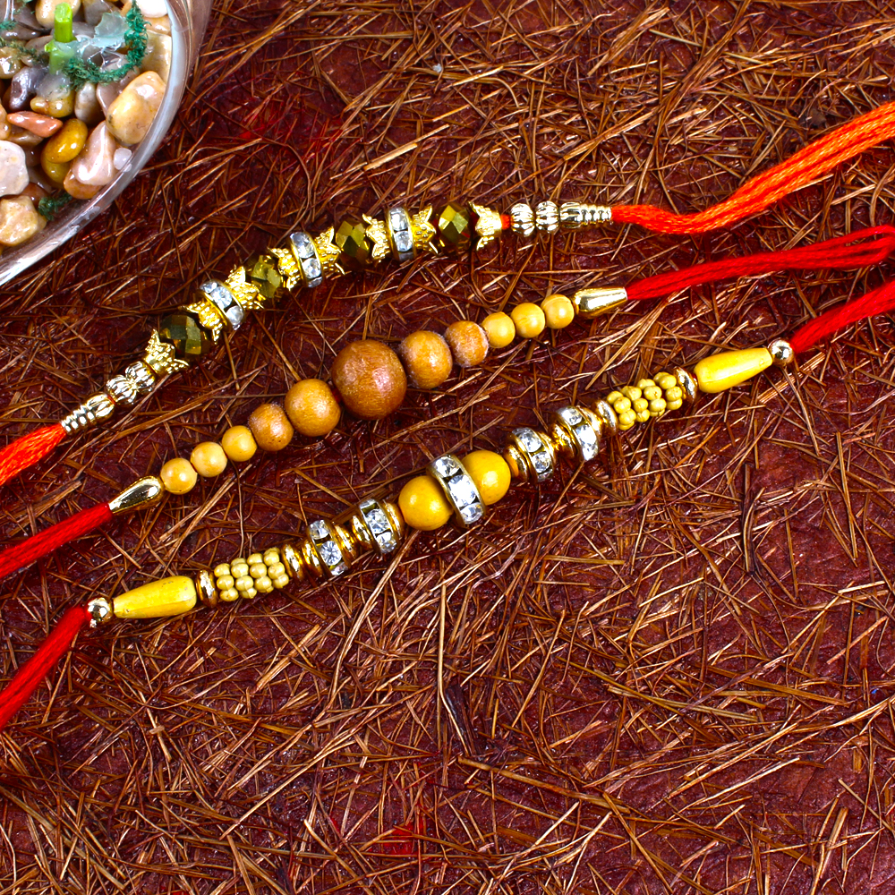 Wooden Golden Rakhi Combo