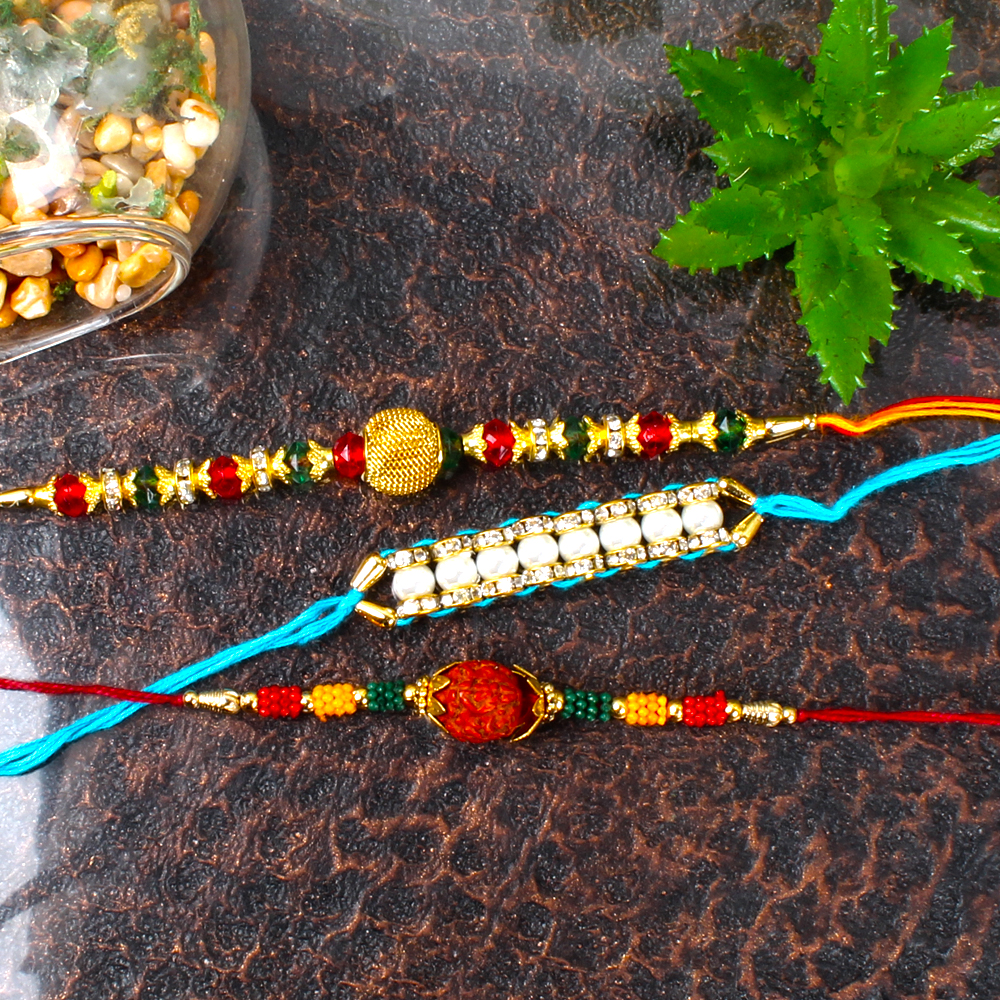 Crystal and Pearl Colorful Rakhi Combo