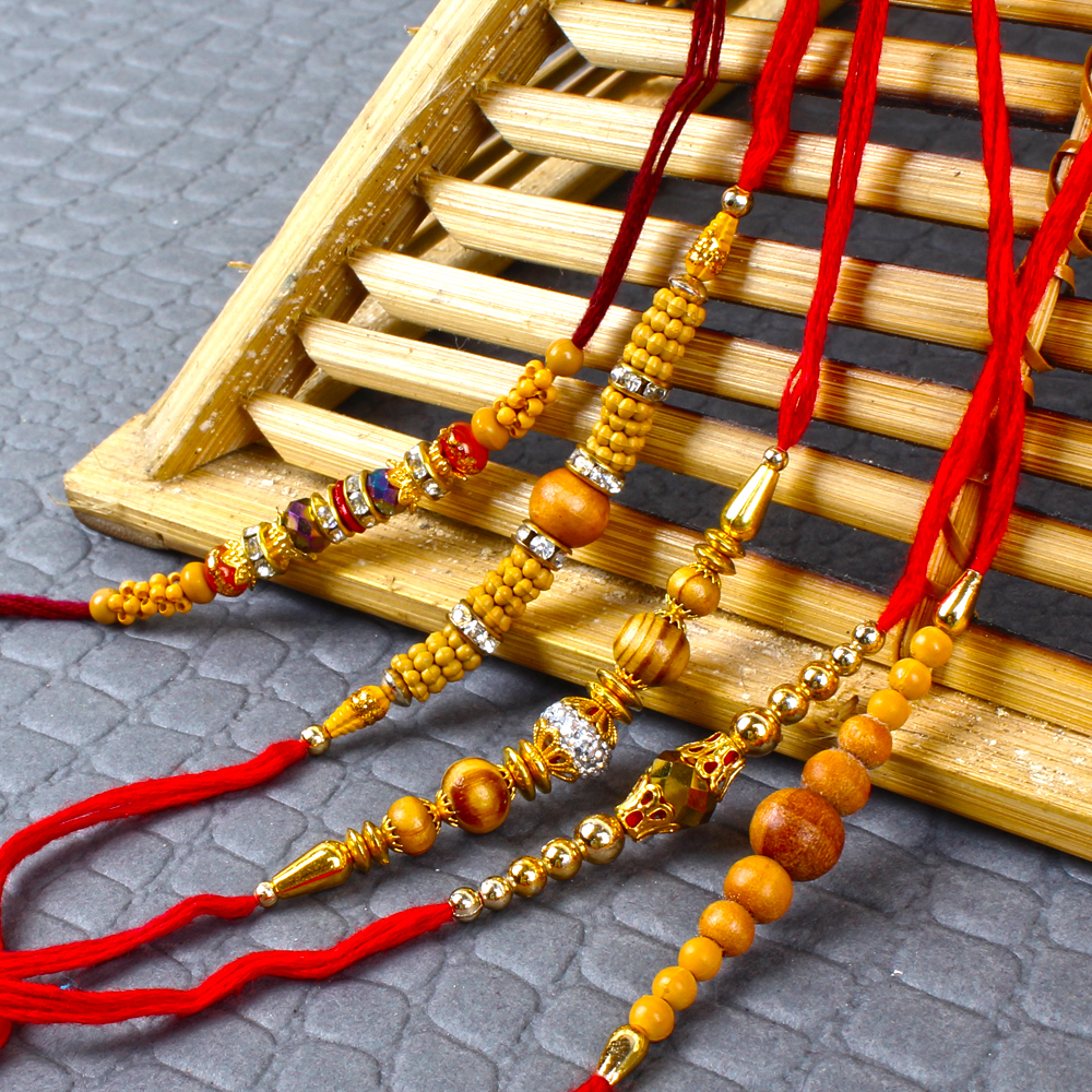 Golden Beads Five Rakhis