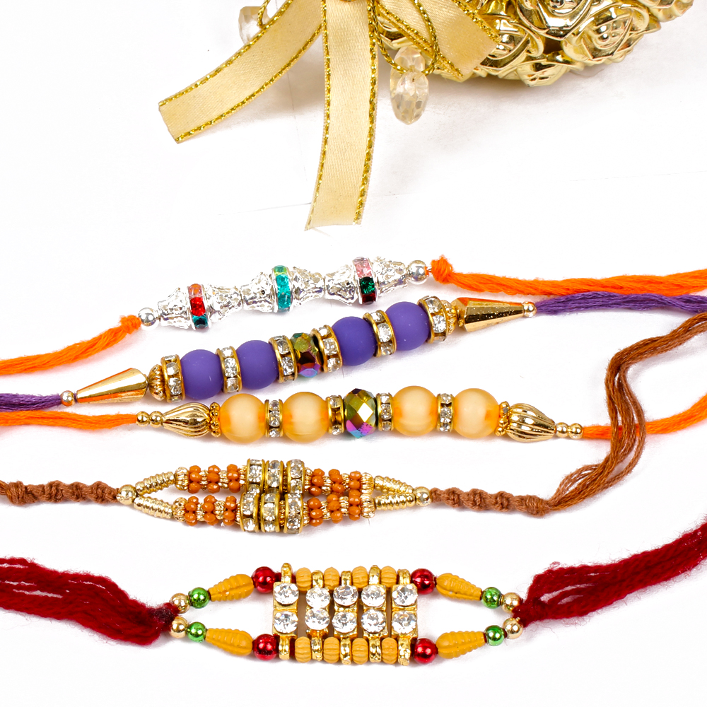Five Decorative Diamond Rakhi Combo