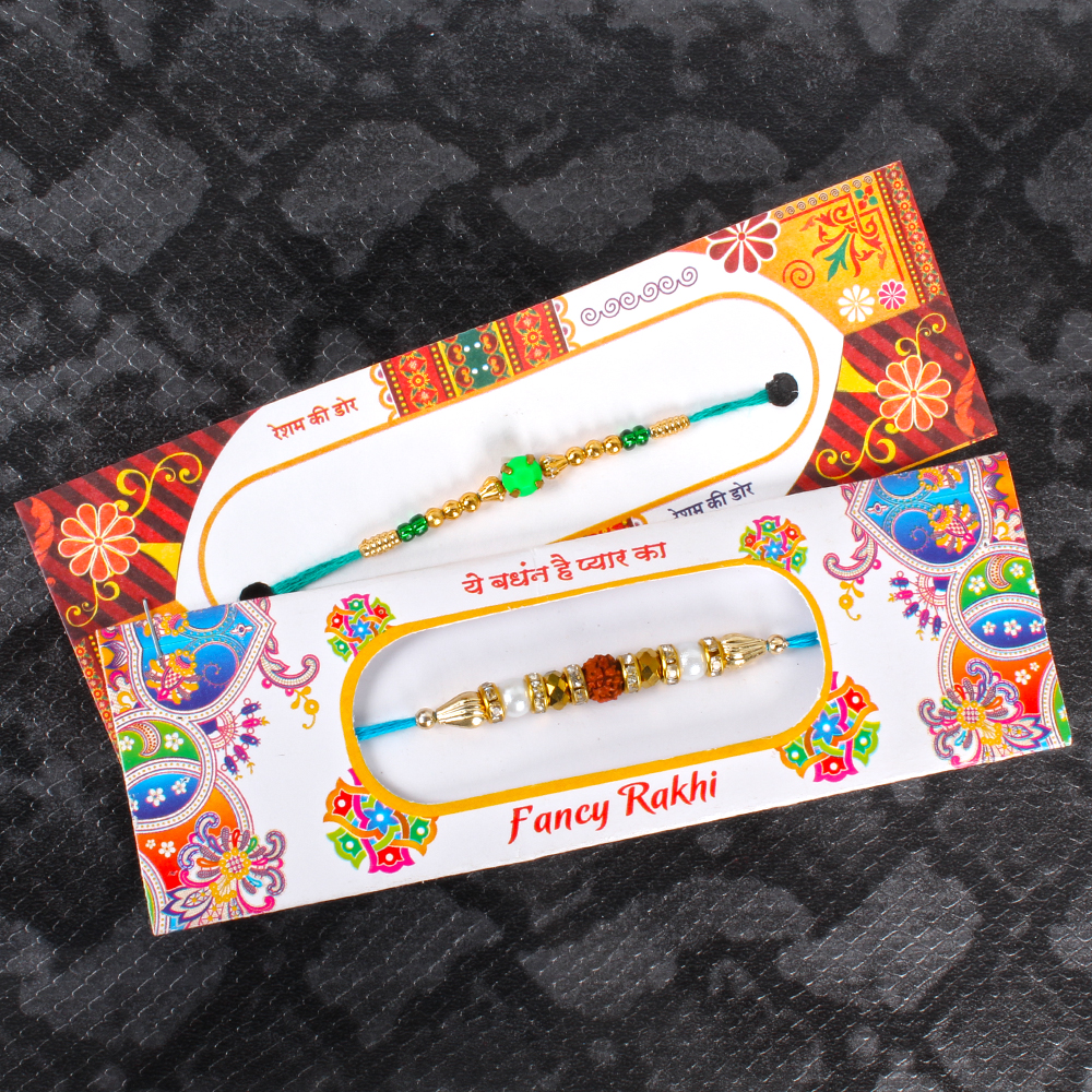 Gift Bag of 2 Rakhi and Chamcham with Laxmi Coin and Rakhi Card