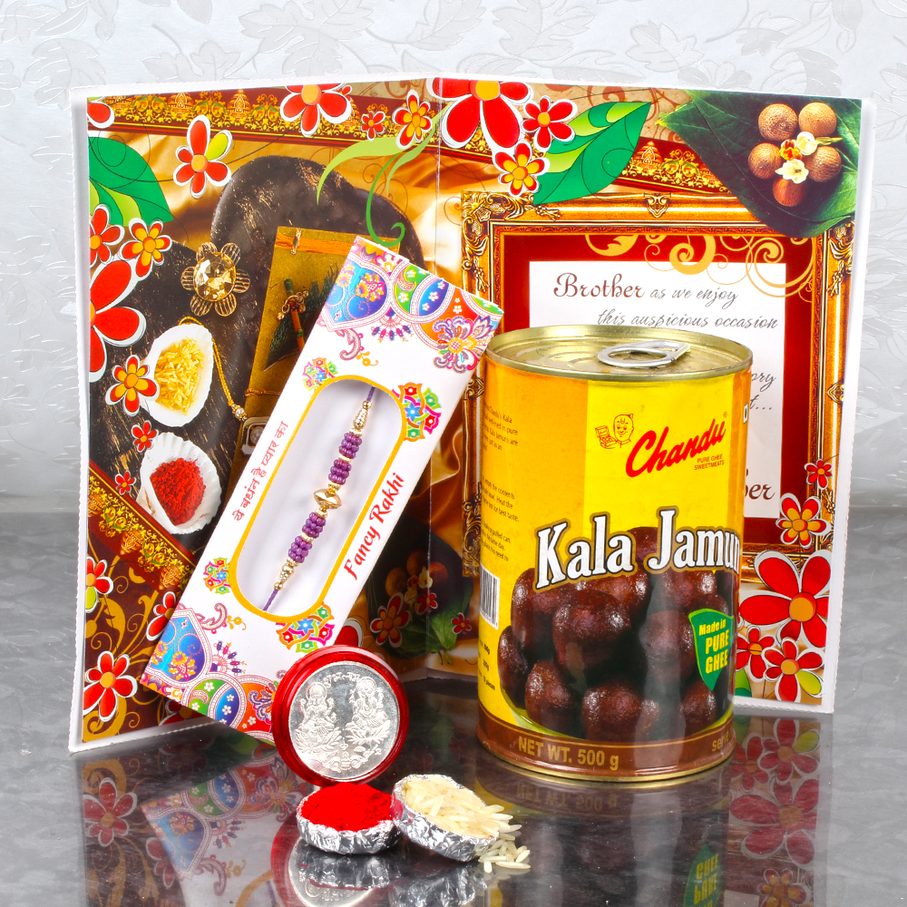 Rakhi Gift of Kala Jamun and Laxmi Ganesha Coin