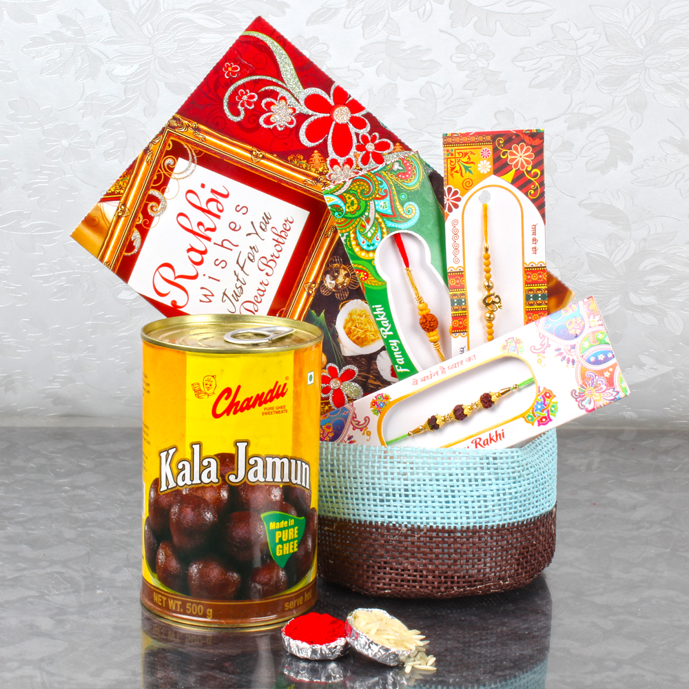 Basket of Rakhis with Kala Jamun