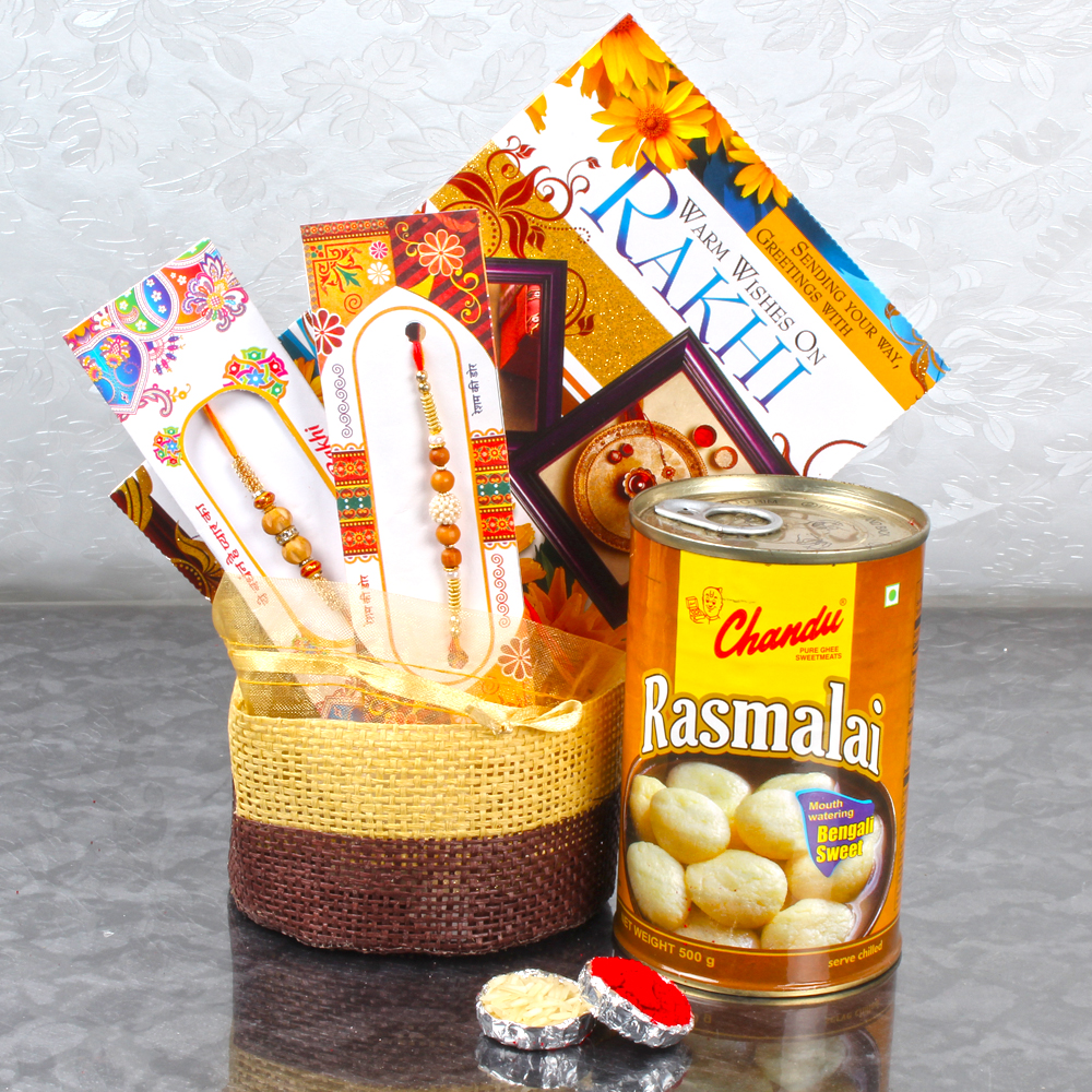 Basket of Rakhi with Rasmalai