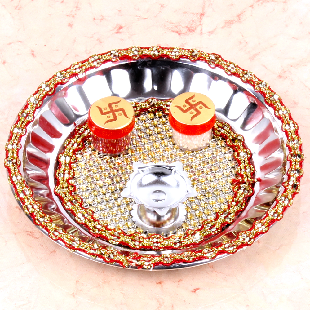 Raksha Bandhan Stainless Steel Thali with Mix Chocolates and 2 Rakhis