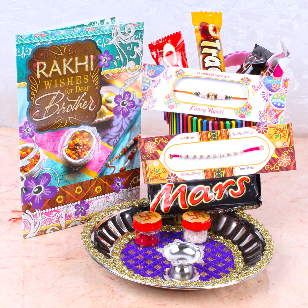 Rakhi Thali with 5 Imported Chocolates Hamper